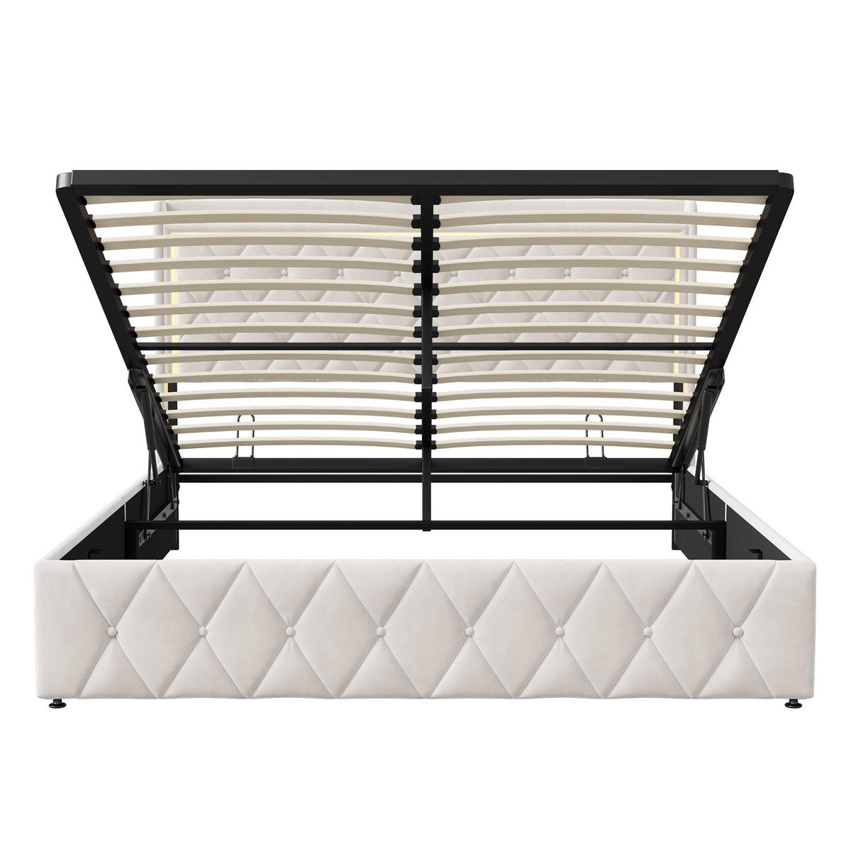 POLSTERBETT 140/200 cm, mit LED-Beleuchtung, hydraulischem Stauraum, USB, Beige - Beige, Holzwerkstoff (140/200cm) - Brevoria