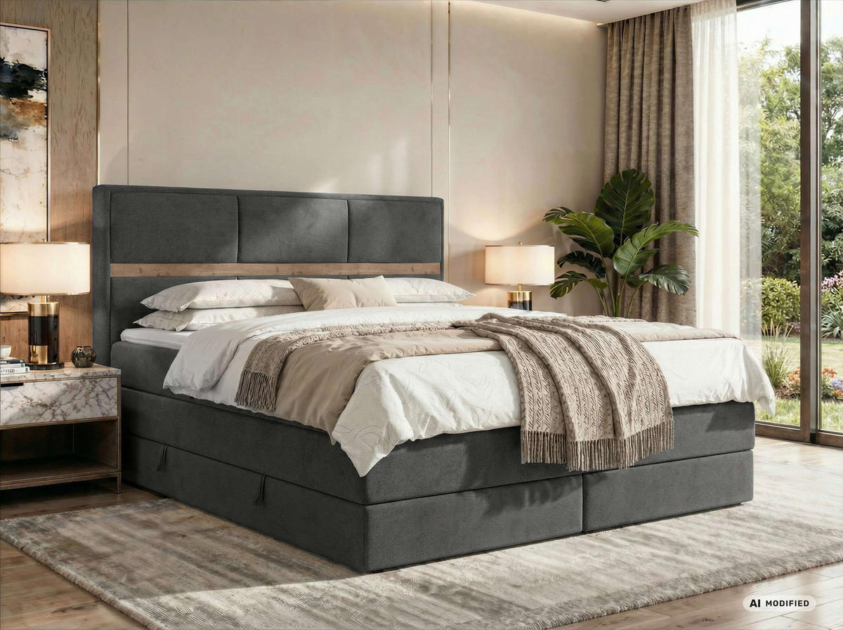 POSTEL BOXSPRING ORVO KING 140/200 - Tmavě šedá Samet - Topper T25 - H4 - černá/tmavě šedá, textil/plast (140/200cm) - MKS