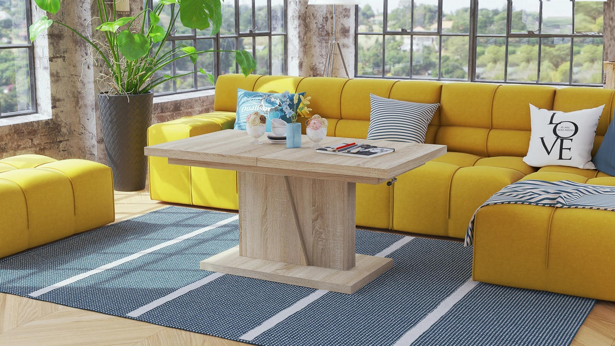 COUCHTISCH rechteckig Sonoma Eiche ausziehbar höhenverstellbar - Sonoma Eiche, Holzwerkstoff (70/120/60cm) - designimpex