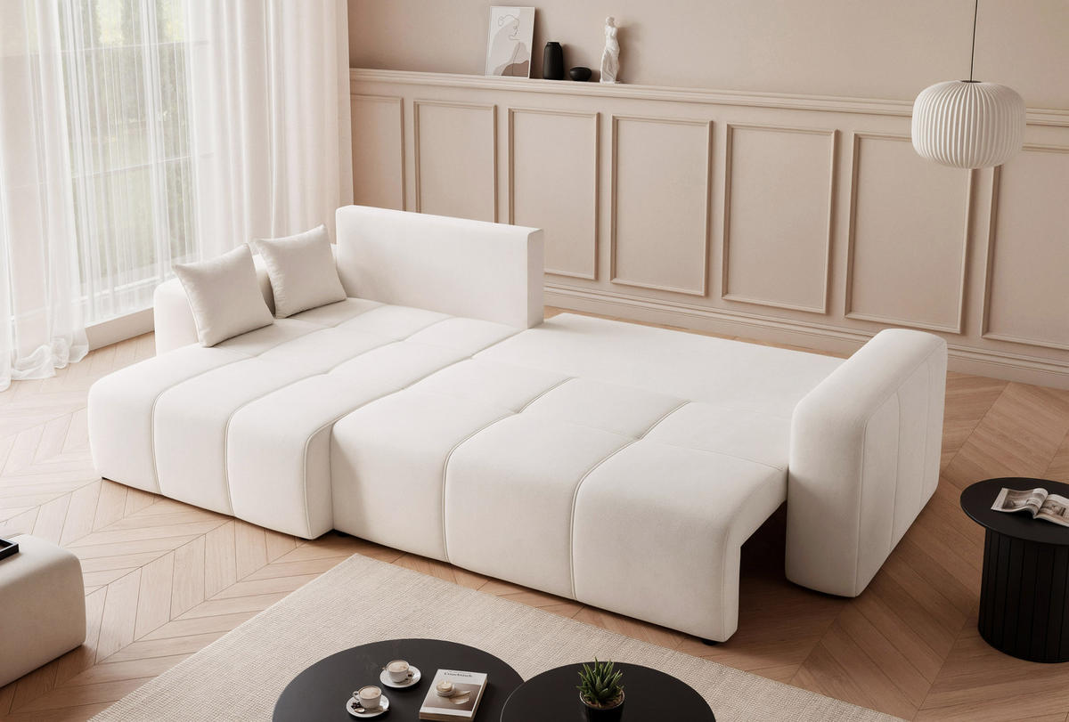 ECKSOFA PEDRO mit Schlaffunktion und Bettkasten Creme - Creme, Holzwerkstoff/Kunststoff (278/145cm) - Idohome