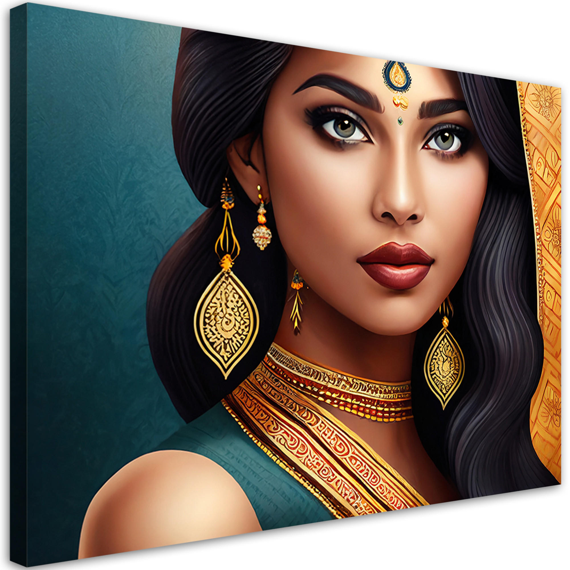 WANDBILD orientalisches frau porträt - Blau, Textil (60/40cm) - Feeby