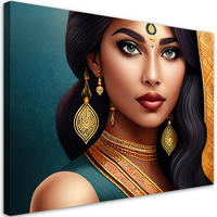 WANDBILD orientalisches frau porträt - Blau, Textil (60/40cm) - Feeby