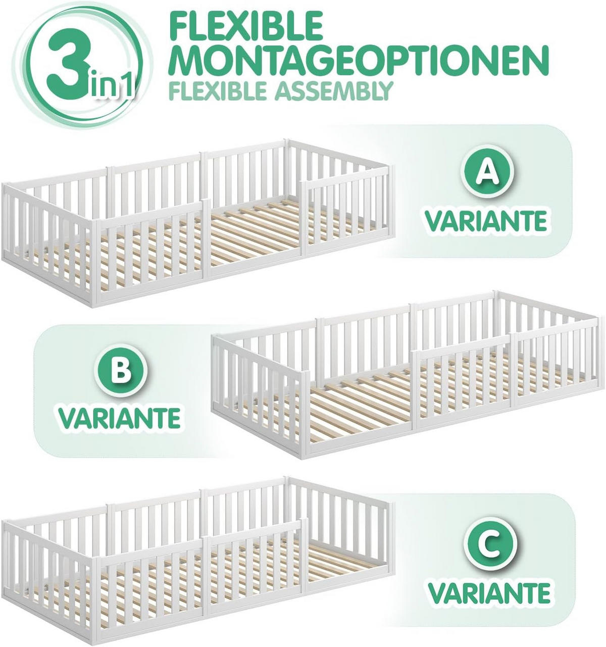 KINDERBETT Montessori 120cm - Weiß, Holz - kiki design