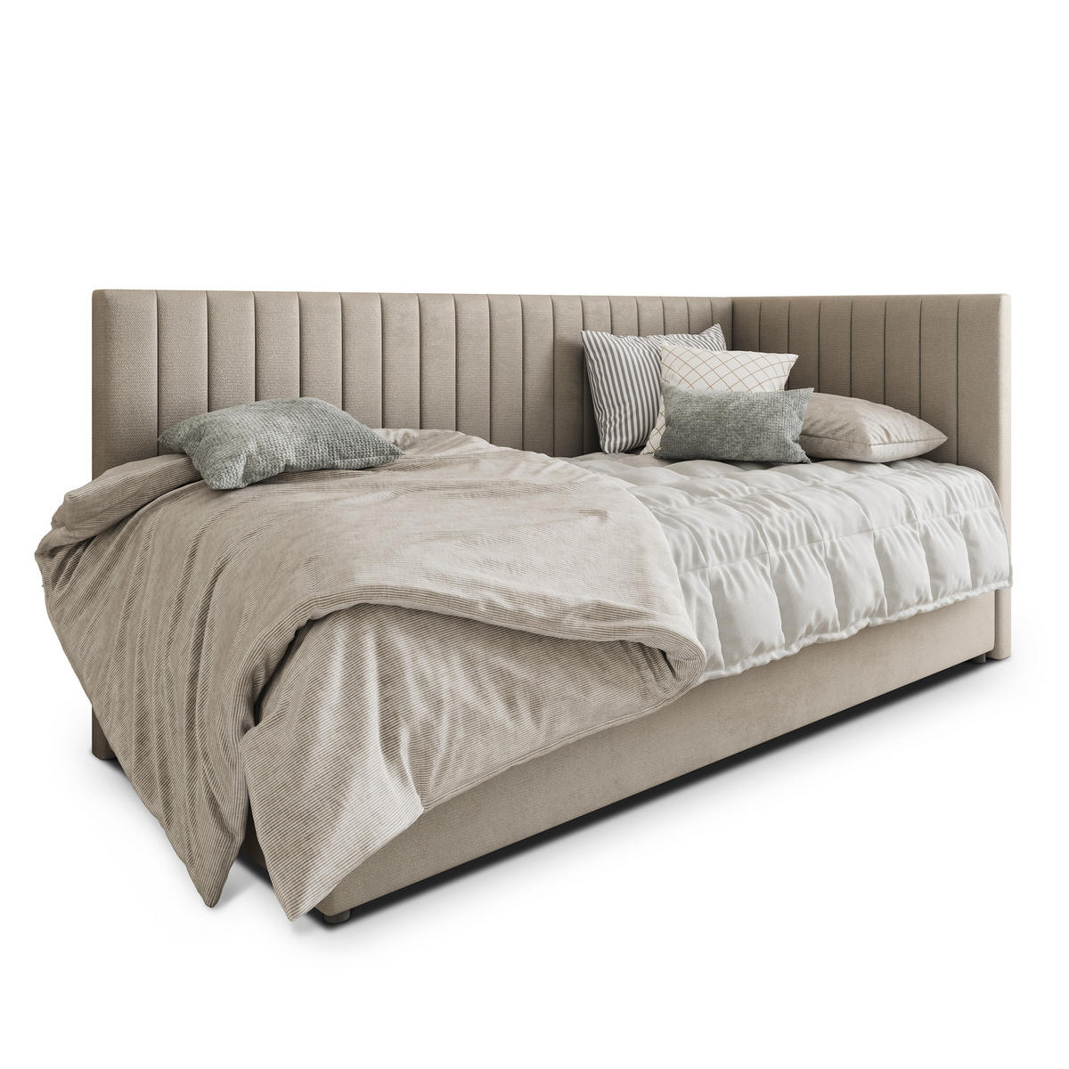 POSTEL BOXSPRING ARIS 90x200 cm, s matrací a úložným prostorem, béžová - béžová, kompozitní dřevo/textil (90/200cm) - MASSENO