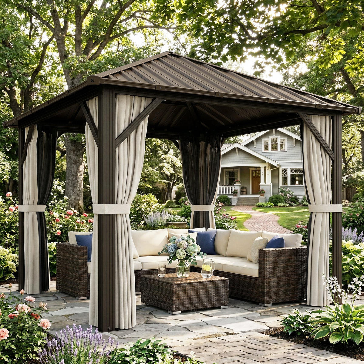 PAVILLON Polyester Aluminium Braun - Braun, Textil/Metall (301/280/301cm) - Outsunny