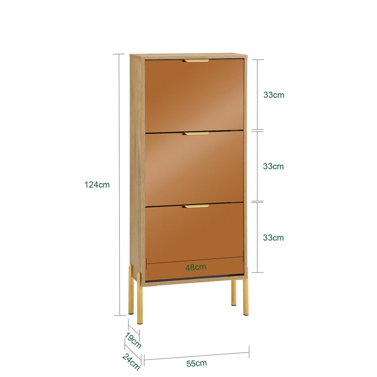 SCHUHKIPPER Gold - Goldfarben, Glas/Holzwerkstoff (55/124/24cm) - SoBuy