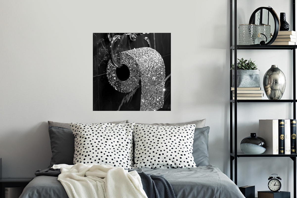 WANDTATTOO WC - Toilettenpapier - Schwarz und weiß - Glitter 50x50 cm - Silberfarben, Kunststoff (50/50/0.1cm) - MuchoWow