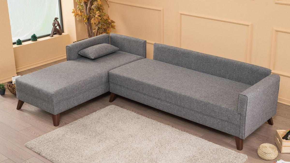 ECKSOFA mit losen Rückenkissen und Schlaffläche - Nussbaumfarben/Walnussfarben, Holz/Kunststoff (275/165cm) - myHomelando