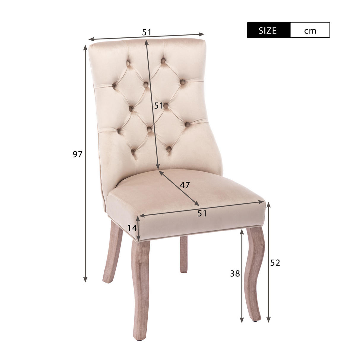 ESSZIMMERSTUHL 6er-Set mit hoher Rückenlehne 97 x 51 x 47 cm Samt Beige - Beige, Holz (51/97/51.1cm) - Meubliv