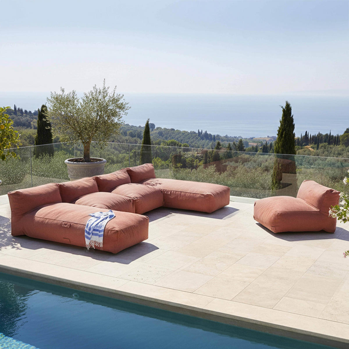 GARTENSOFA mit 5 Sitzplätzen, Terrakotta - Pink, Textil - Oviala