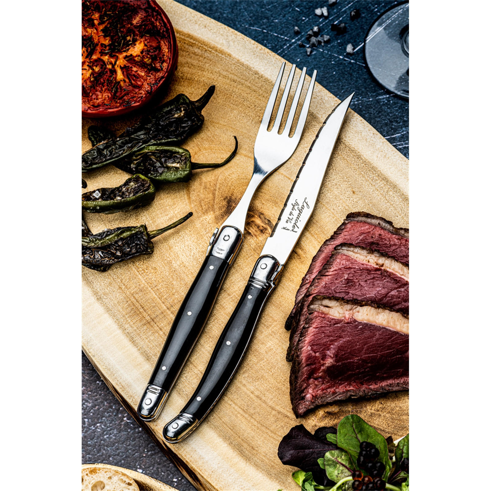 GABEL-SET Premium Line 6-tlg. 22 cm, Edelstahll schwarz - Schwarz, Metall - Laguiole Style de Vie