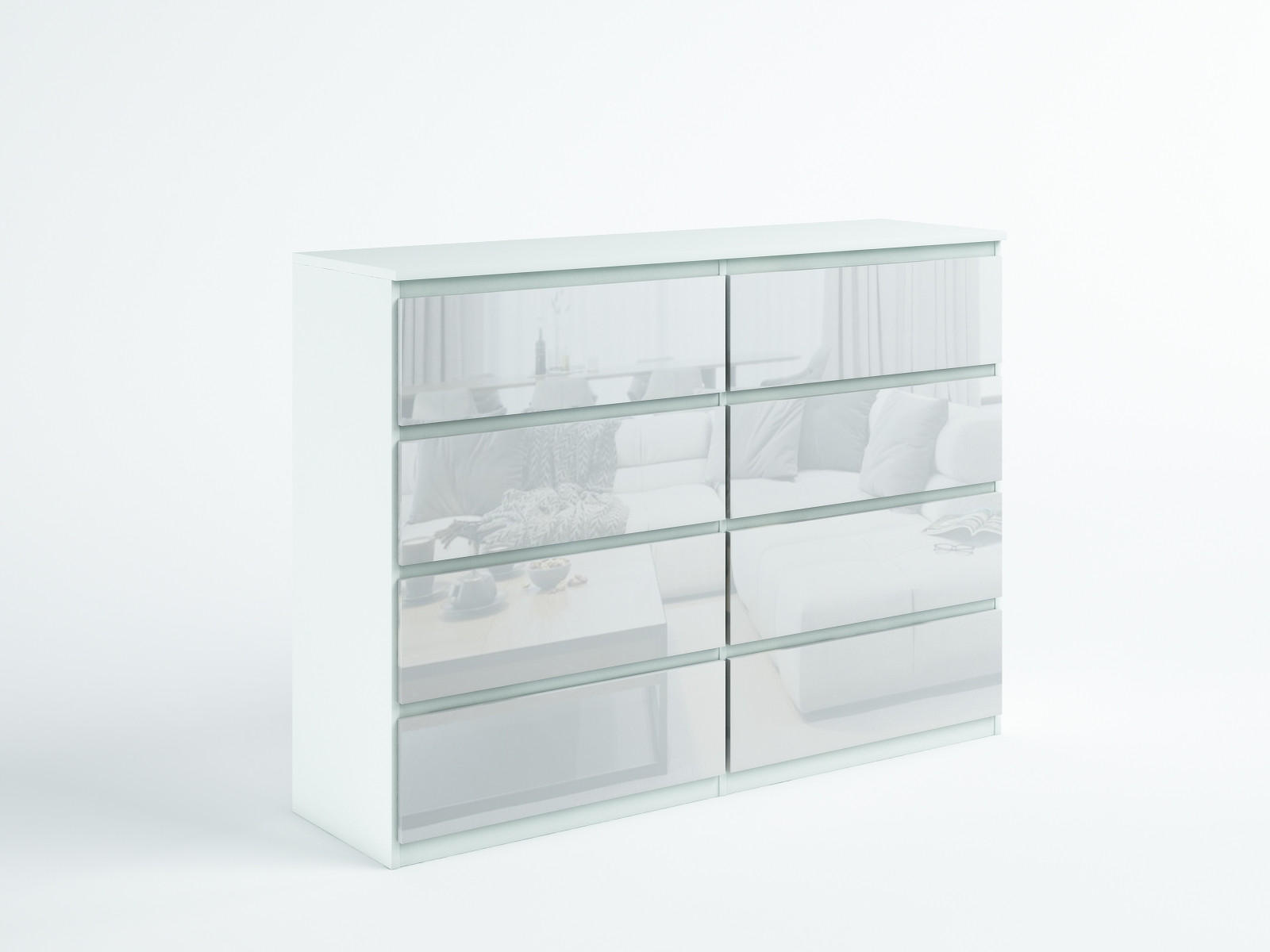 KOMMODE NUDO 120/101,5/39cm mit 8 Schubladen Türen Weiß - Weiß Hochglanz/Weiß, Holzwerkstoff (120/101.5/39cm) - MASSENO