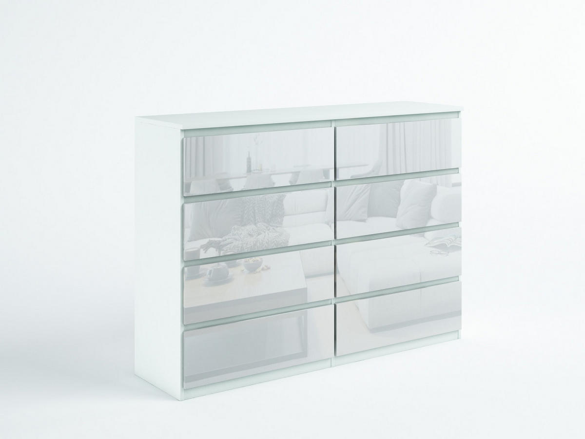 KOMMODE NUDO 120/101,5/39cm mit 8 Schubladen Türen Weiß - Weiß Hochglanz/Weiß, Holzwerkstoff (120/101.5/39cm) - MASSENO