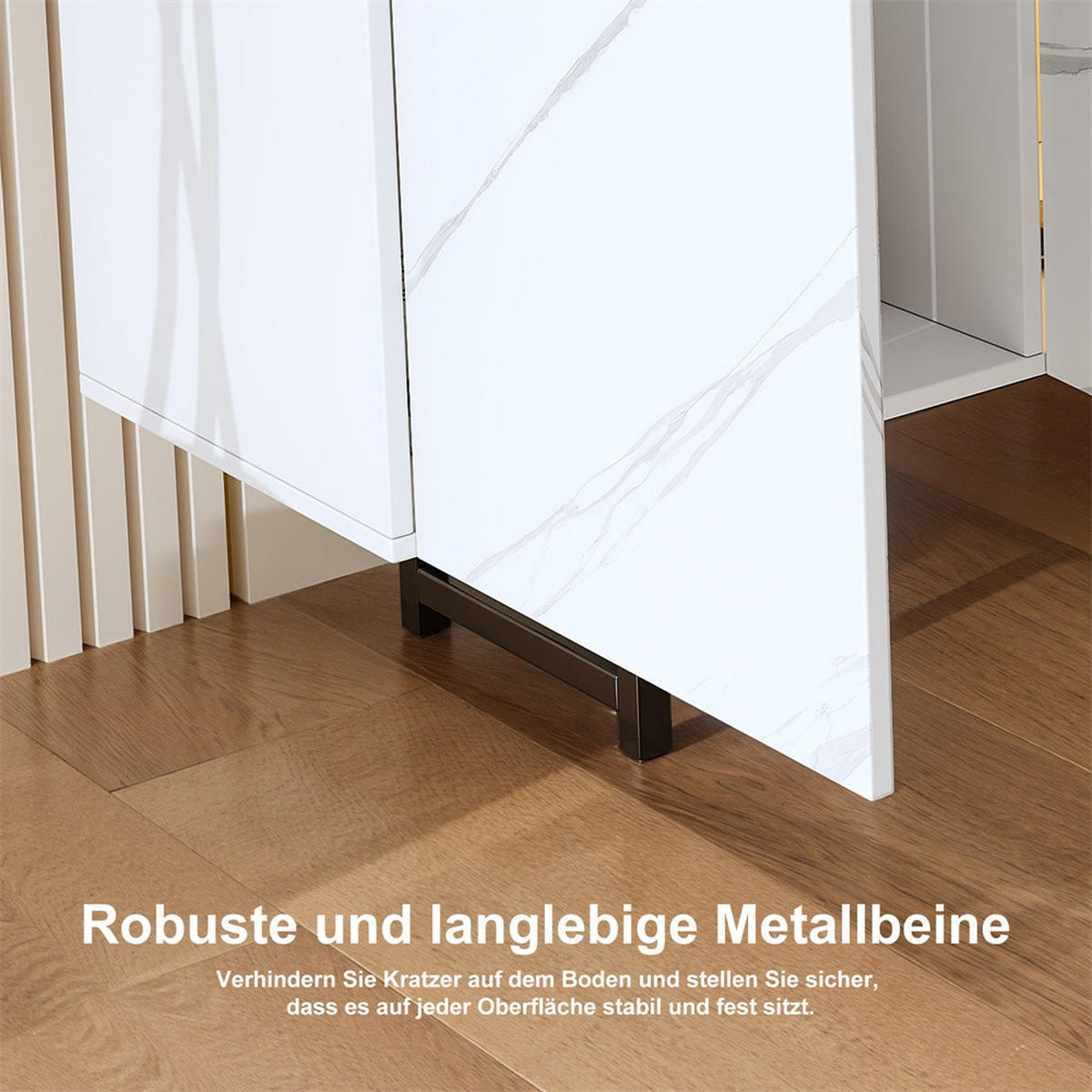 TV-LOWBOARD - TV-Schrank mit LED-Beleuchtung und offenem Ausstellungsbereich - Marmoroptik Weiß - Weiß, Holzwerkstoff (34.5/67.7/220cm) - DELFA