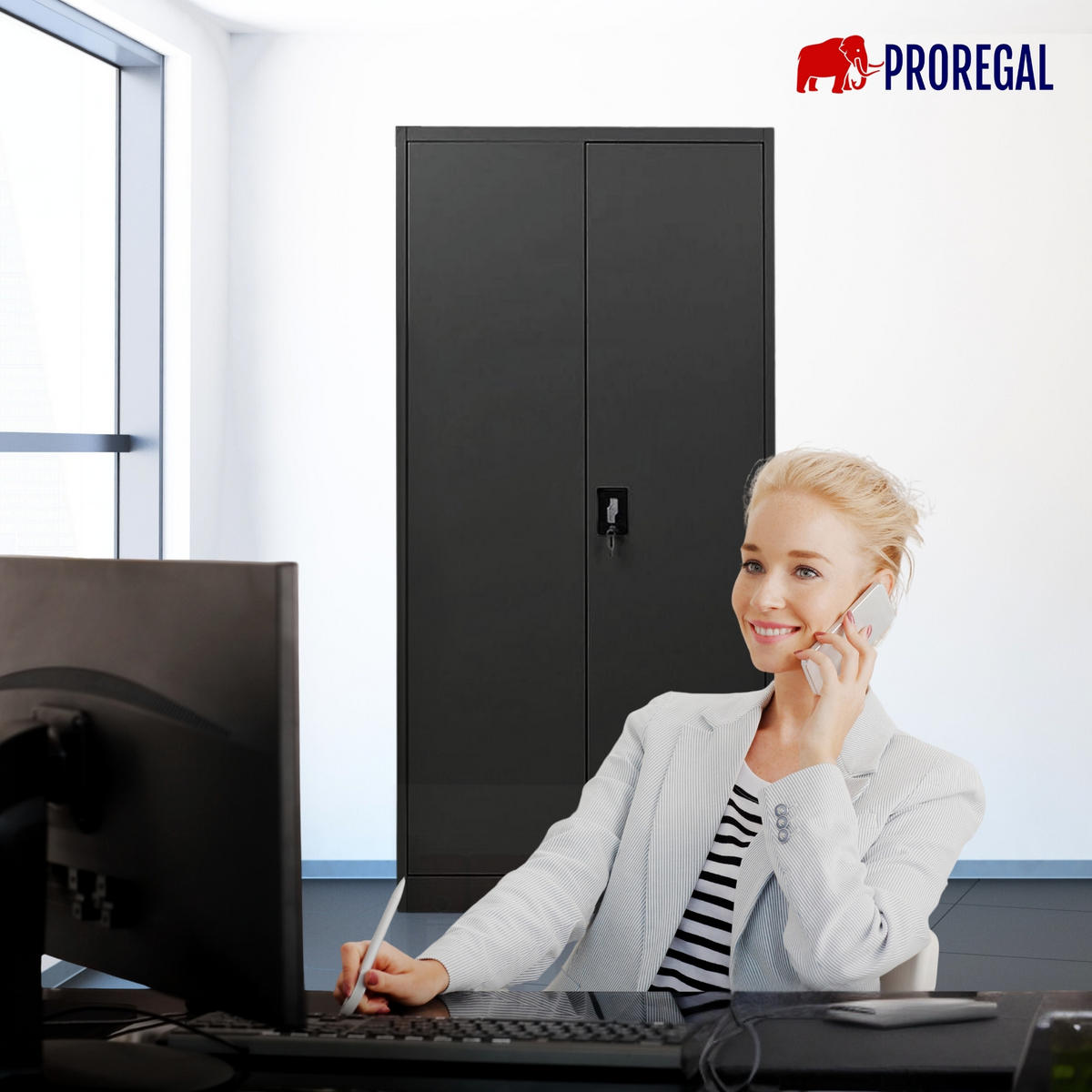 FLÜGELTÜRENSCHRANK Elephant 2er-Set 180x80x40cm 4 Ebenen Schwarz - Schwarz, Metall (160/180/40cm) - PROREGAL