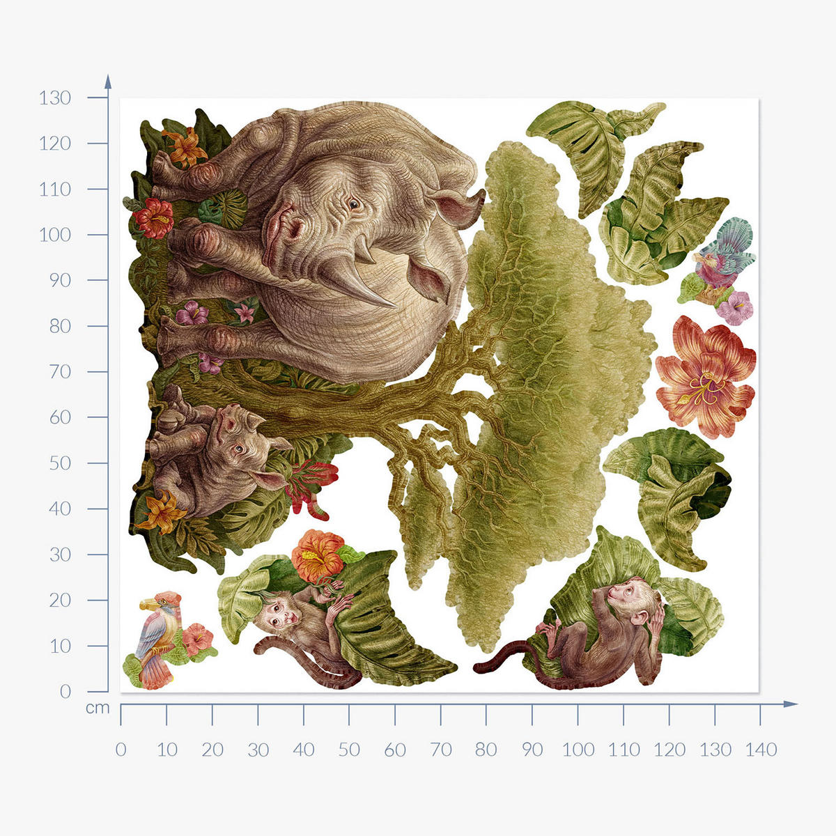 WANDAUFKLEBER 130x140cm - Wildtiersafari - Multicolor, Kunststoff (130/140/0.1cm) - Wallfluent