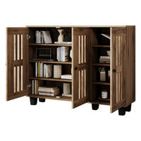 SIDEBOARD in Naturfarben mit 3 Türen für Wohnzimmer und Eingangsbereich, B120/T30/H92 cm - Schwarz/Naturfarben, Holzwerkstoff/Kunststoff (120/92/32cm) - STILVORA
