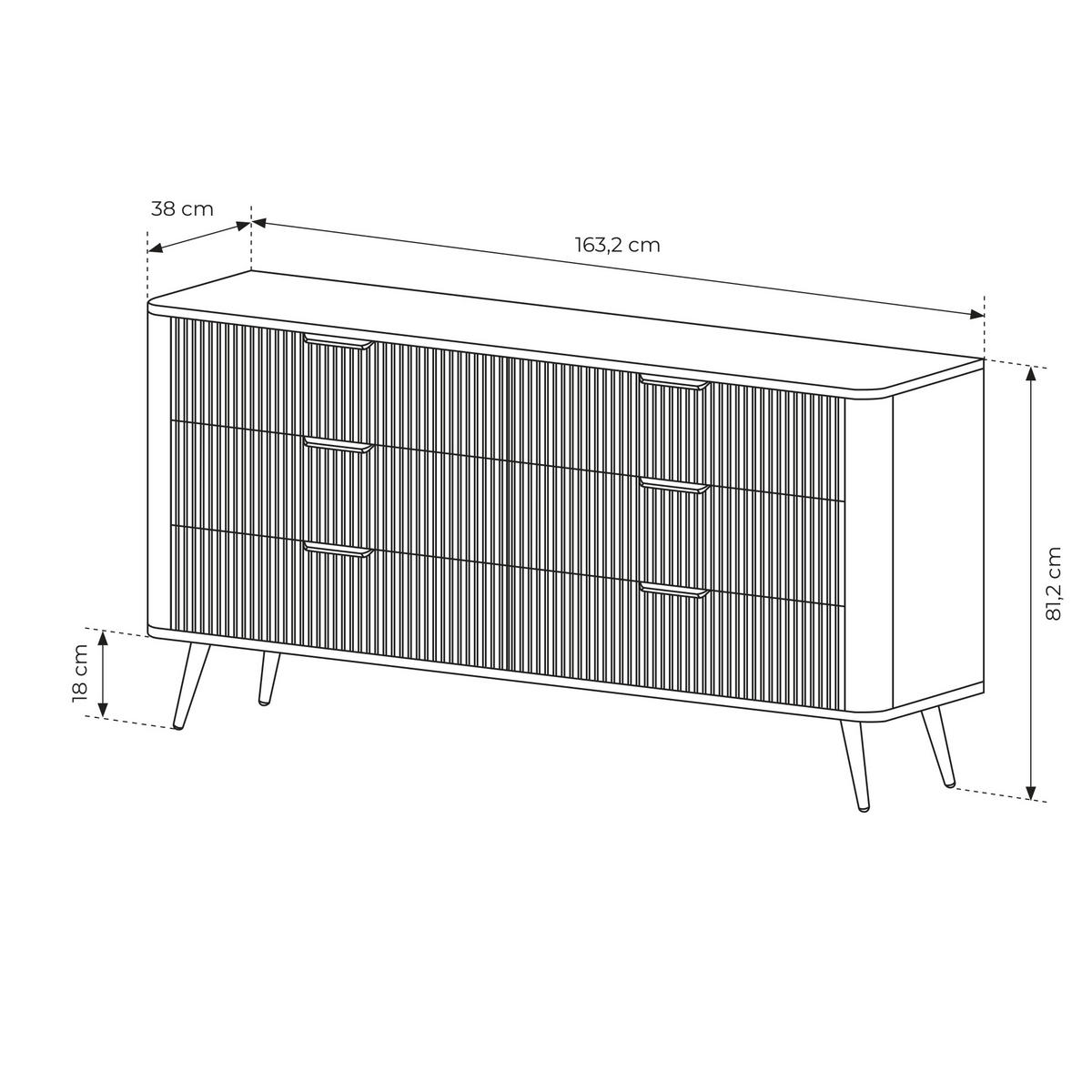 SIDEBOARD LEKNES KOM1 Reliefierte Fronten aus MDF-Platte Beige Beige - Beige, Glas/Holzwerkstoff (163/81/38cm) - Komodee