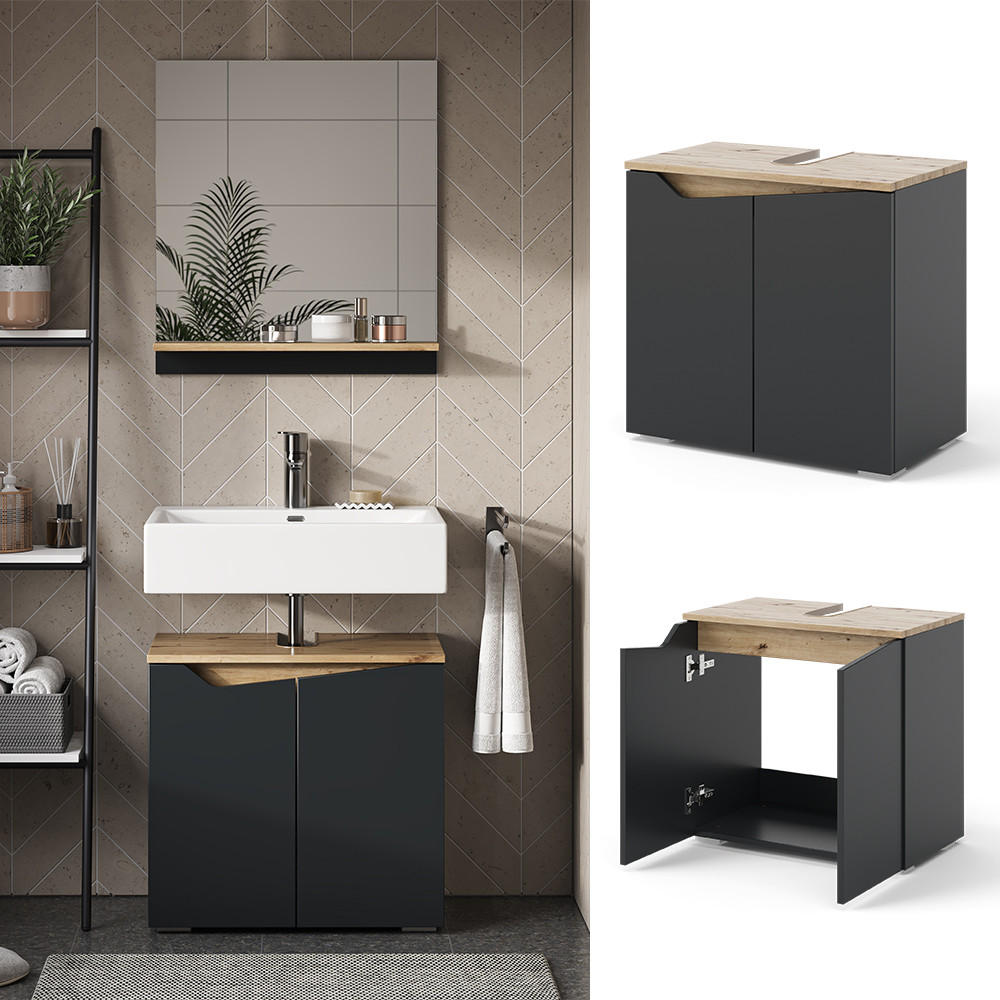 WASCHBECKENUNTERSCHRANK Marelle Anthrazit 60 x 57.5 cm mit 2 Türen - Anthrazit, Holzwerkstoff (60/57.5/35cm) - Vicco