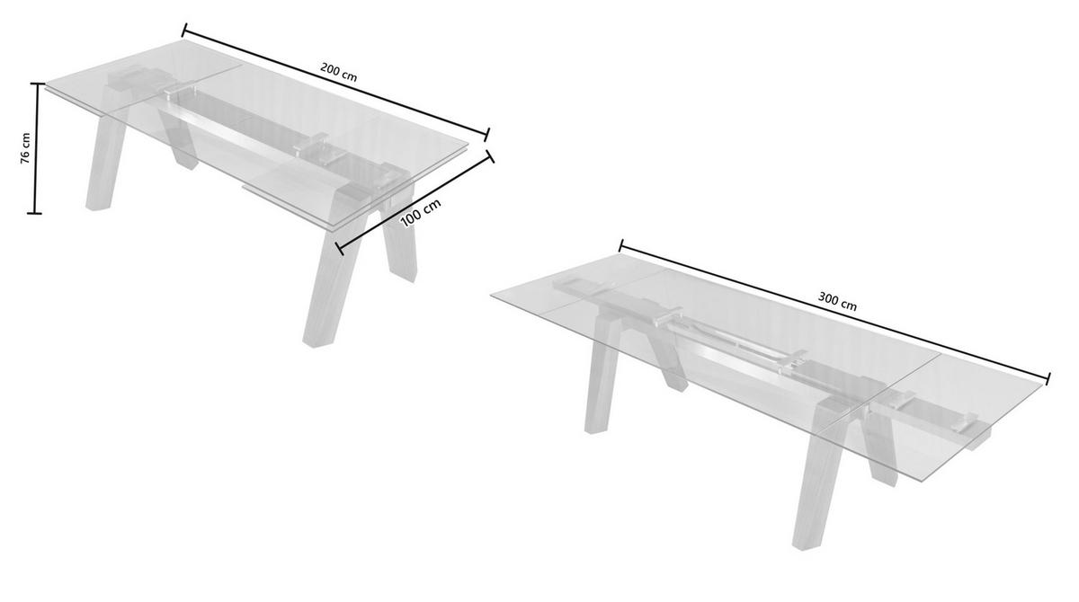 ESSTISCH MOUNTY Glas Grau Massivholz - Naturfarben/Grau, Glas/Eichenholz (100/200/76cm) - KAWOLA
