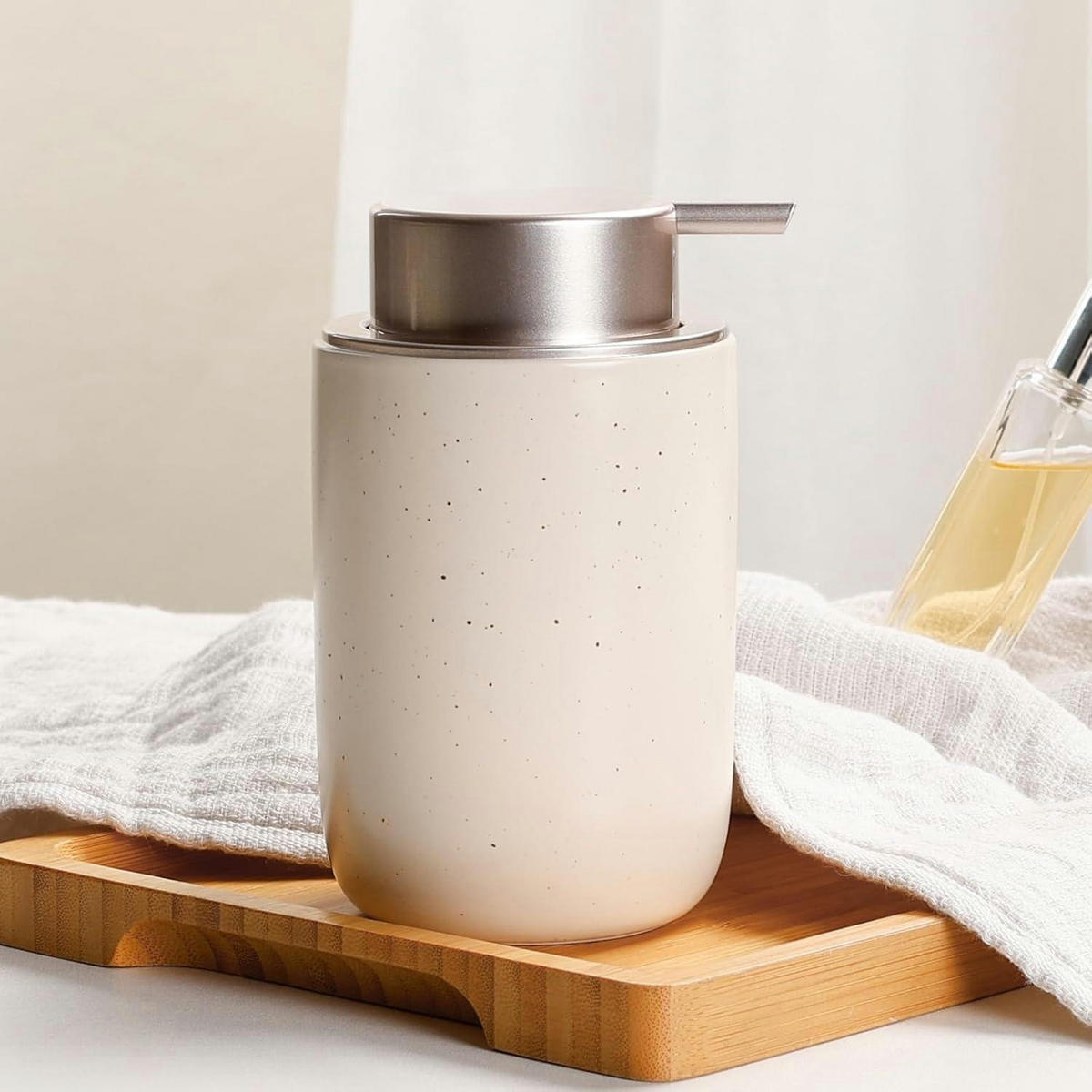 SCHAUMSEIFENSPENDER Keramik 350ml Beige & Rosa - Beige, Keramik (8/14/8cm)