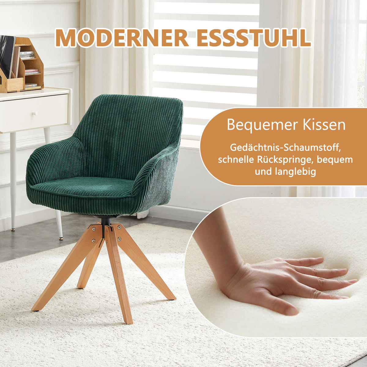 ARMLEHNSTUHL-SET DE-36619 2 Stück mit Massivholzbeinen Dunkelgrün - Dunkelgrün, Holz (44/84/56cm) - ComfortXL