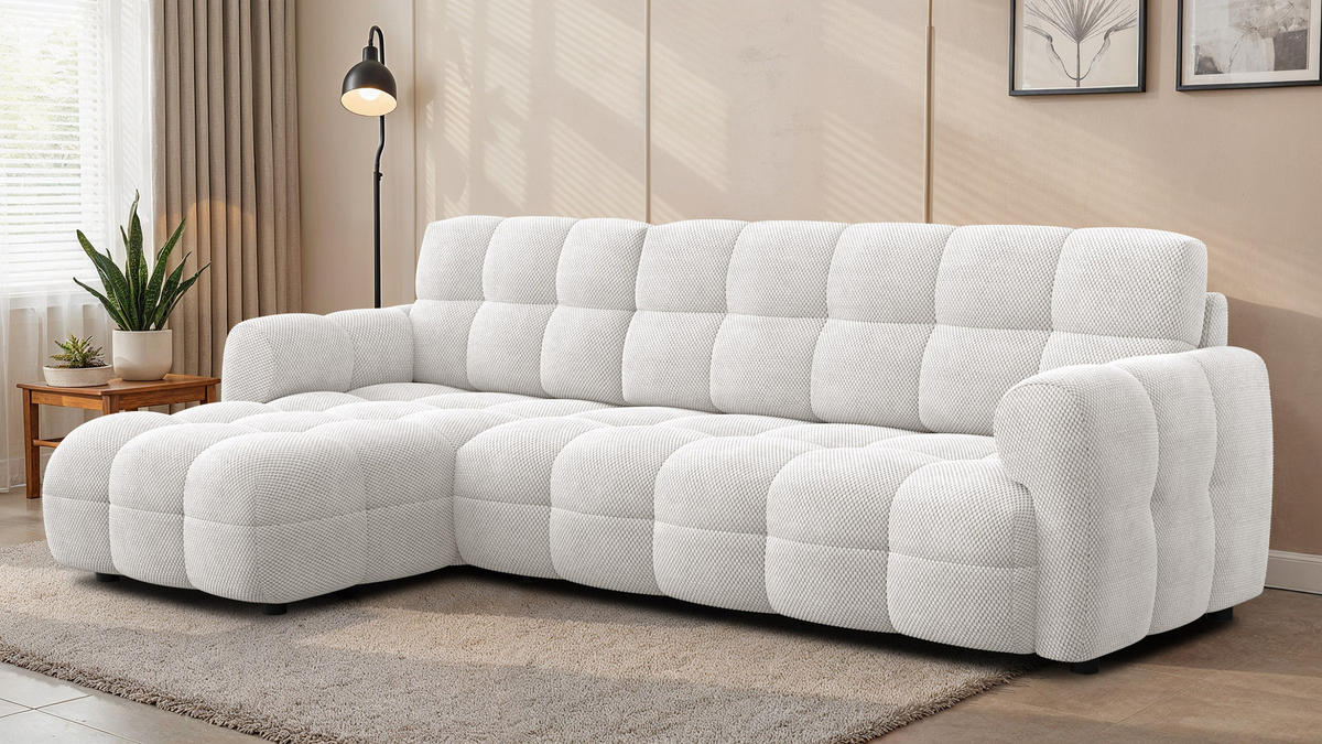 ECKSOFA MELLOW 4-Sitzer, creme - Creme/Schwarz, Holz/Textil (262/156cm) - Courtois Laville