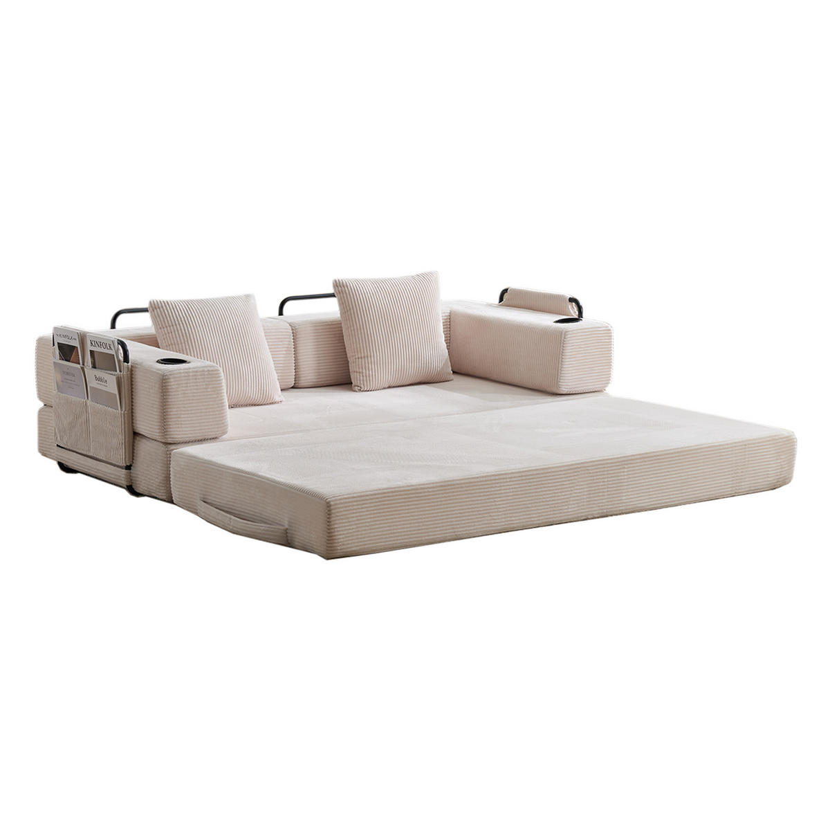 SCHLAFSOFA DE-33515 faltbar mit Becherhalter Weiß - Weiß, Textil (185/60/92.5cm) - ComfortXL
