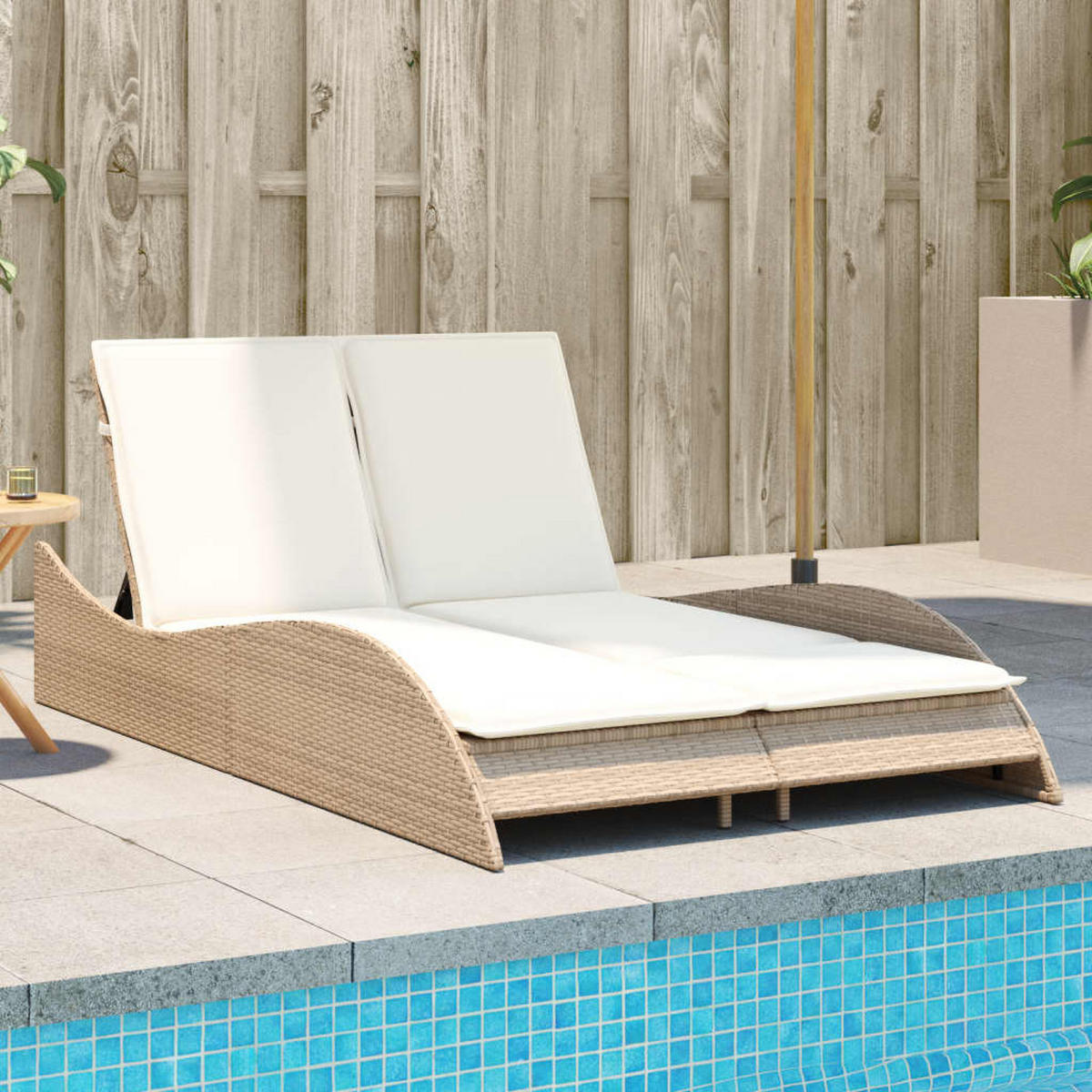 SONNENLIEGE Mit Auflagen Beige 114/205/73 Cm Poly Rattan - Creme, Kunststoff (205/73/114cm) - vidaXL