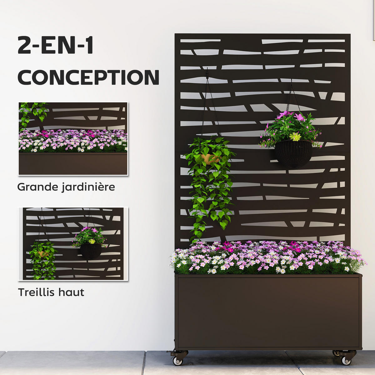 HOCHBEET DE-12280 auf Rollen mit Sichtschutz, 90/30/160 cm Schwarz - Schwarz, Metall (90/160/30cm) - ComfortXL