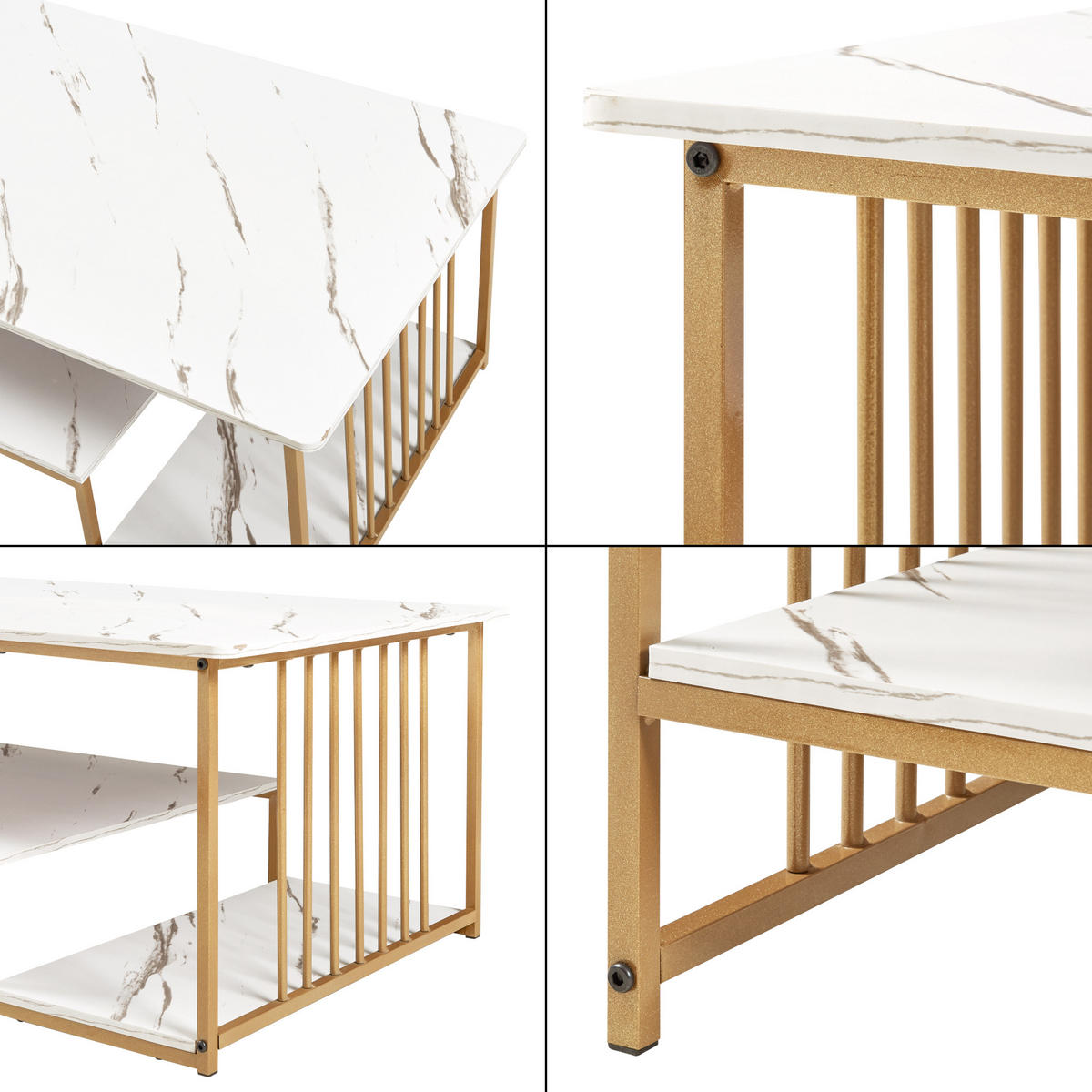KAVANOVÝ STOLEK Klibro 120/60/42 cm - bílá/zlatá, kov/kompozitní dřevo (60/120/42cm) - [en.casa]