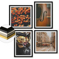 WANDBILDER 4er-Set - 50x50 cm & 40x60 cm Schwarzer Rahmen - Vintage Blumen Straße Wein Geige - Schwarz, Kunststoff (50/50cm) - ArtPrintCave