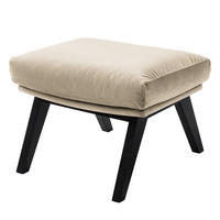 POLSTERHOCKER mit Holzfüßen - Beige/Schwarz, Eichenholz/Textil (51/37/41cm) - home24