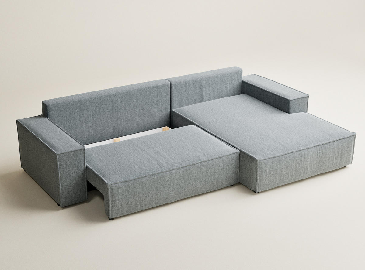 ECKSOFA Maze Blau grau Webstoff - Rechts Seite - Blaugrau/Schwarz, Holz/Holzwerkstoff (294/185cm) - Maison de Reve