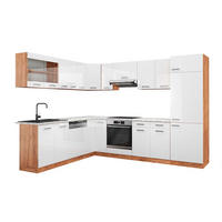 ECKKÜCHE R-Line Weiß Hochglanz/Goldkraft Eiche 227 x 287 cm, AP Marmor - Weiß Hochglanz/Eiche Wotan, Holzwerkstoff (287/81.6/60cm) - Vicco