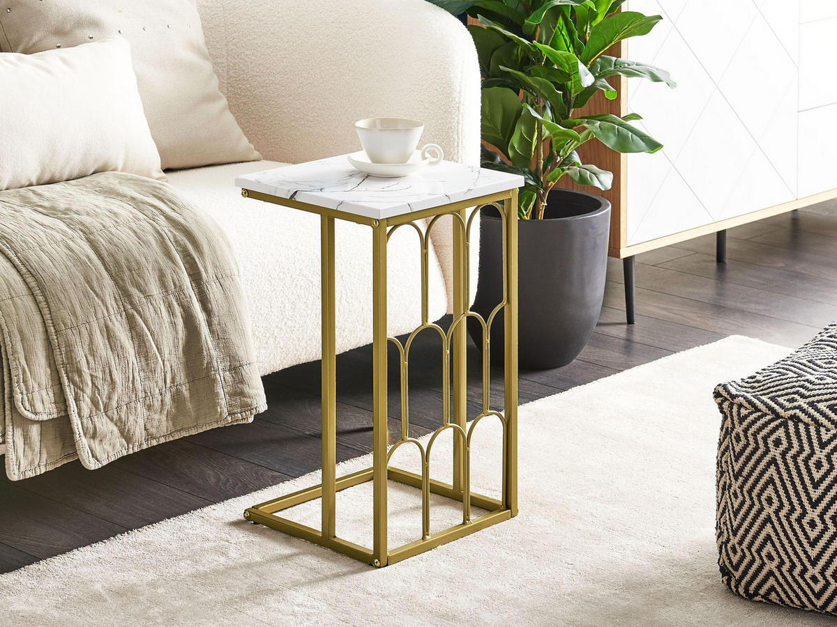 BEISTELLTISCH Marmor Optik weiß/gold Pandale - Goldfarben/Weiß, Metall (30/30/54cm) - Beliani