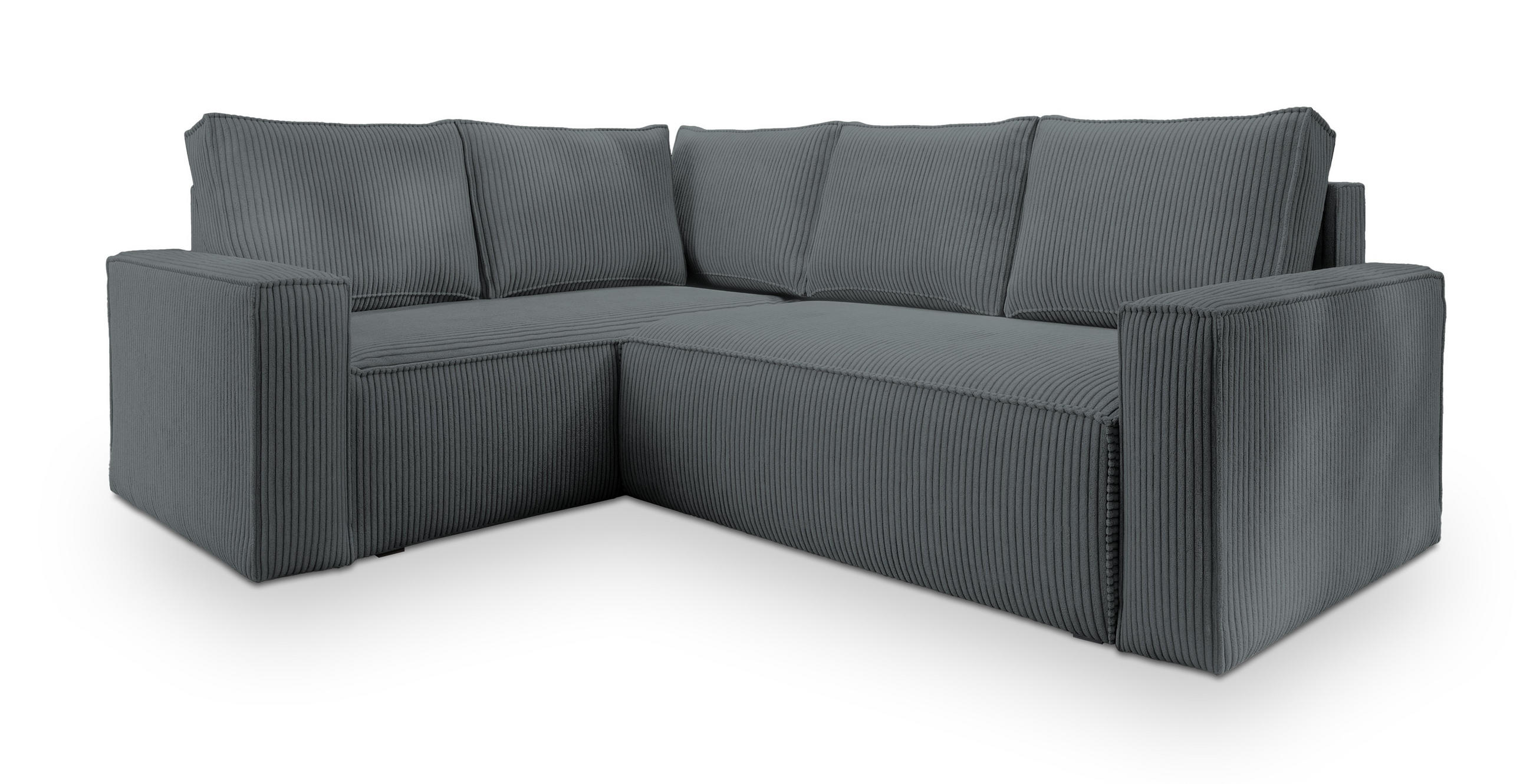 ECKSOFA ESTANO L-S Grau Kordstoff mit Schlaffunktion - Grau, Holz (230/158cm) - MASSENO