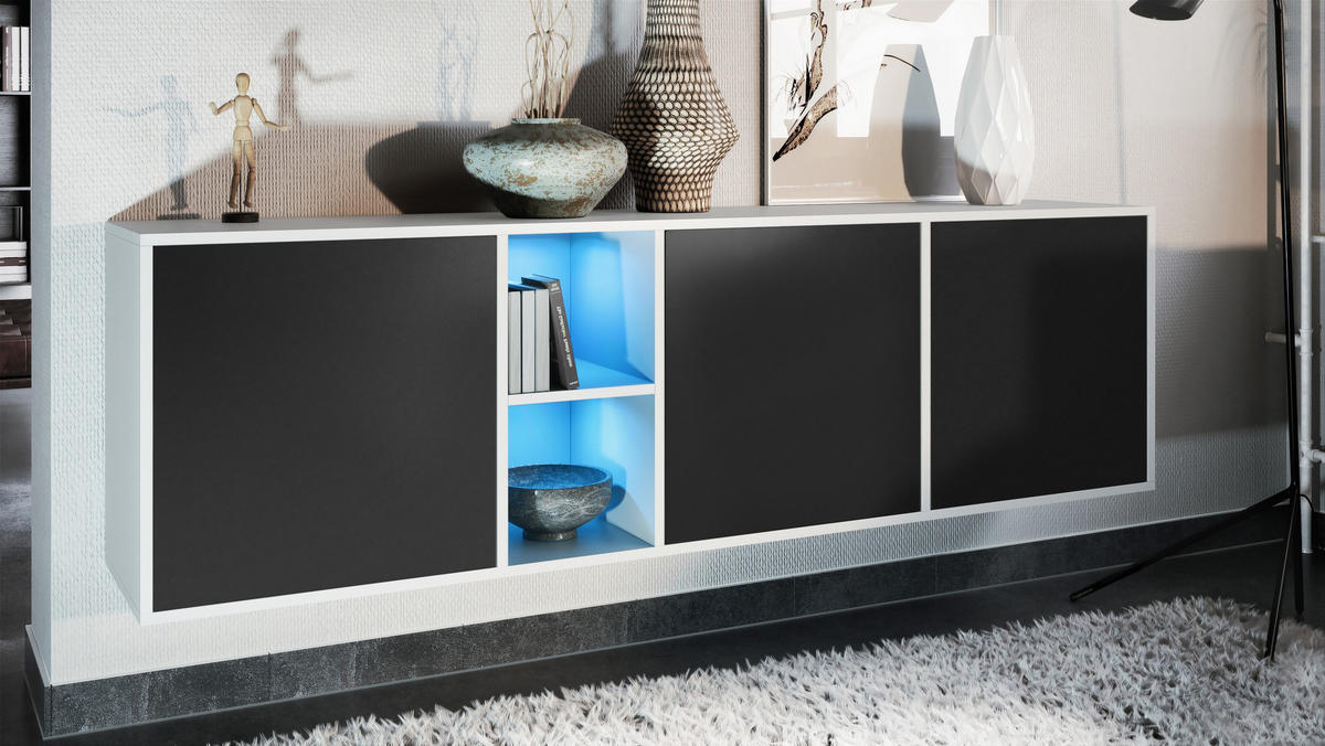 SIDEBOARD Cuba Türen in Schwarz matt - Schwarz, Holzwerkstoff (182/53/35cm) - Vladon