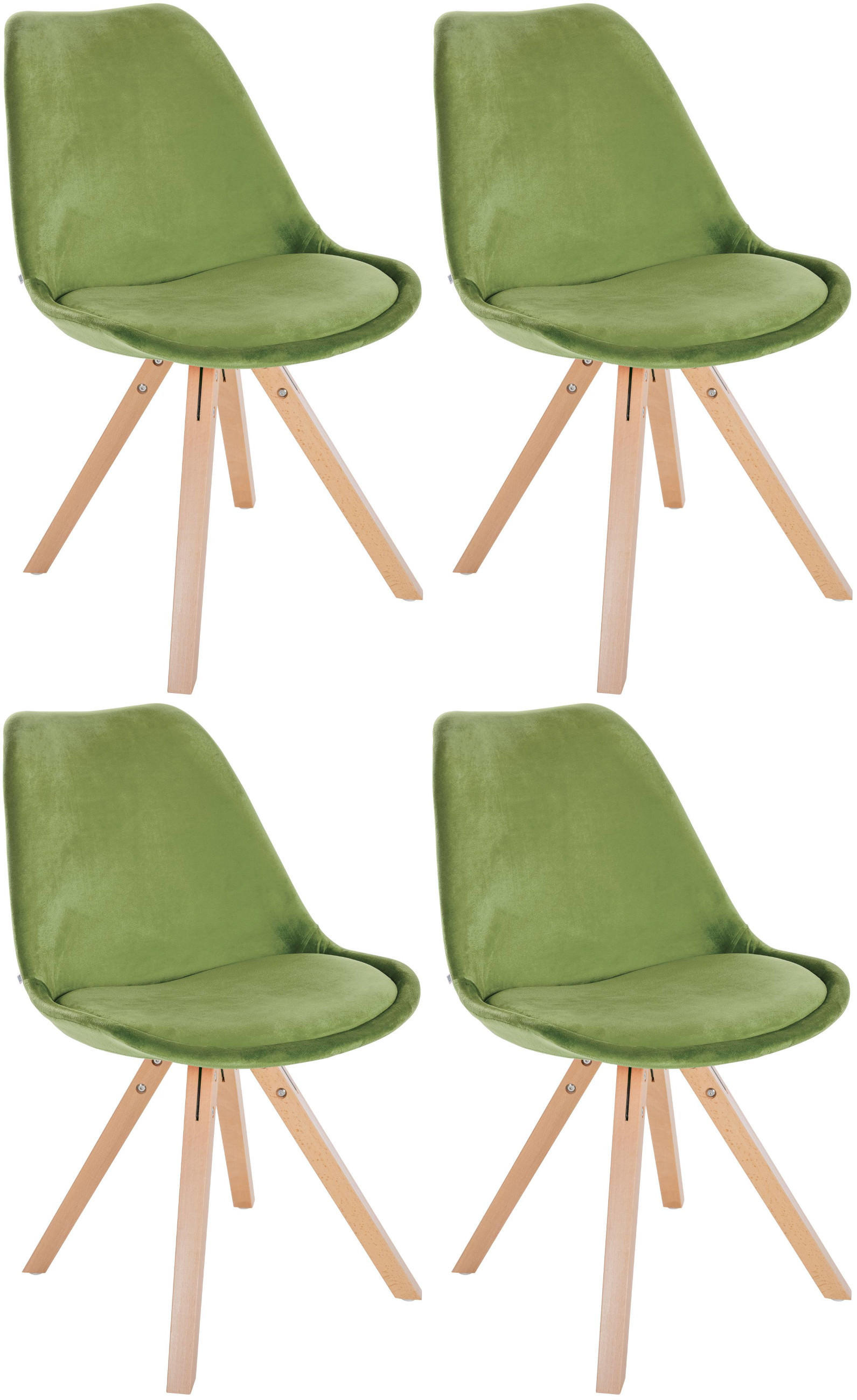 STUHL 4er Set Samt hellgrün - Naturfarben/Hellgrün, Holz/Textil (48/81/54cm) - CLP