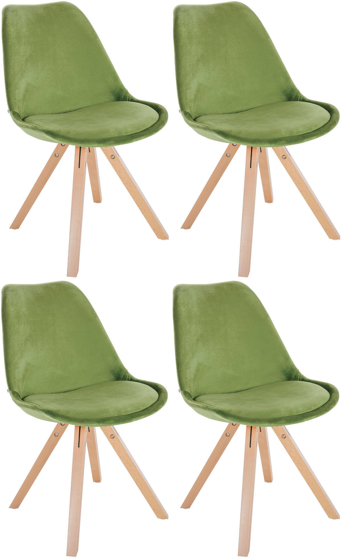 STUHL 4er Set Samt hellgrün - Naturfarben/Hellgrün, Holz/Textil (48/81/54cm) - CLP