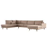 WOHNLANDSCHAFT mit Longchair - Taupe/Eichefarben, Naturmaterialien/Eichenholz (371/81/219cm) - home24