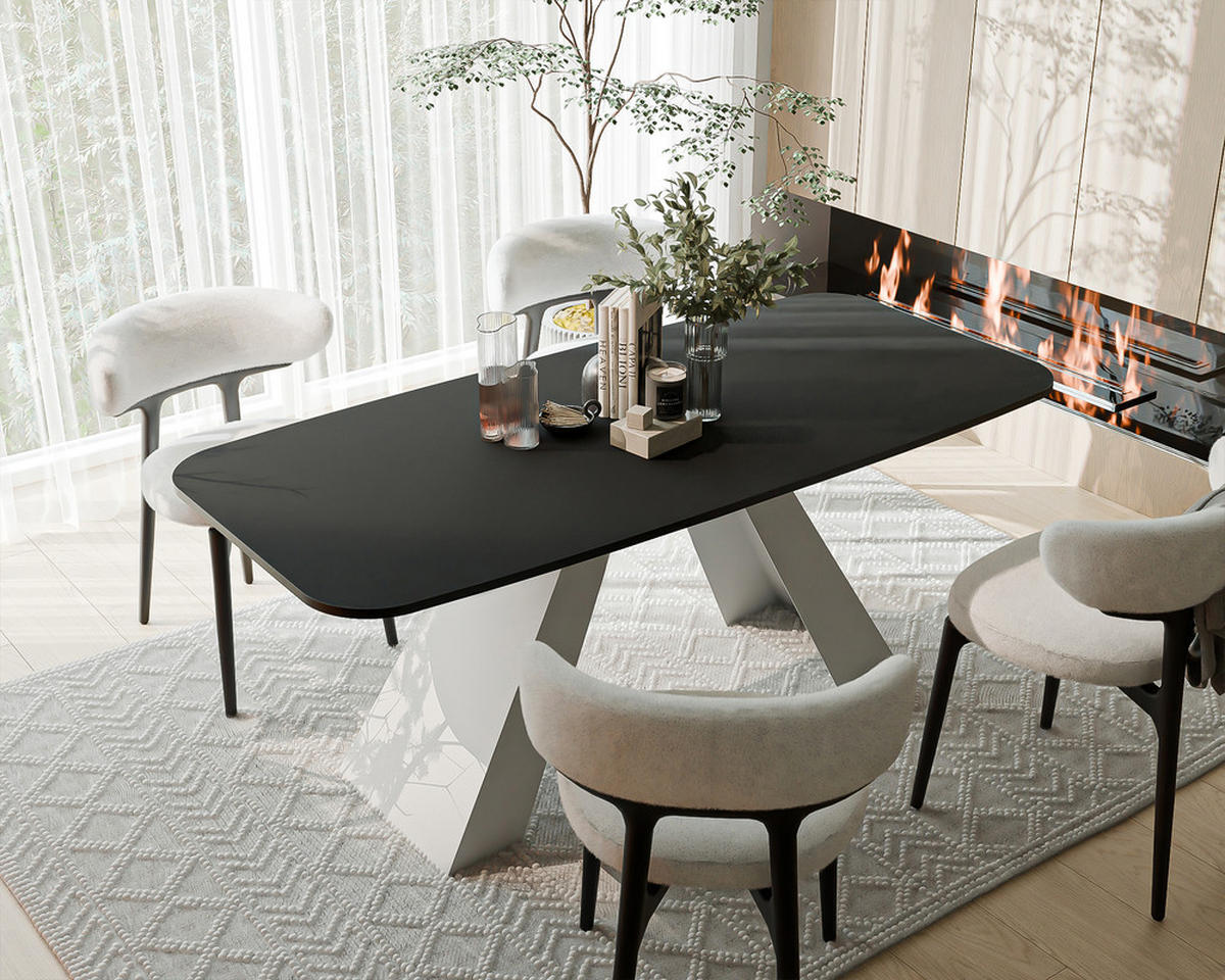 AUSZIEHTISCH ZENITH 160/90/76 cm mit Metallgestell, Weiß / Schwarz - Schwarz/Weiß, Holzwerkstoff/Metall (90/160/76cm) - Idohome
