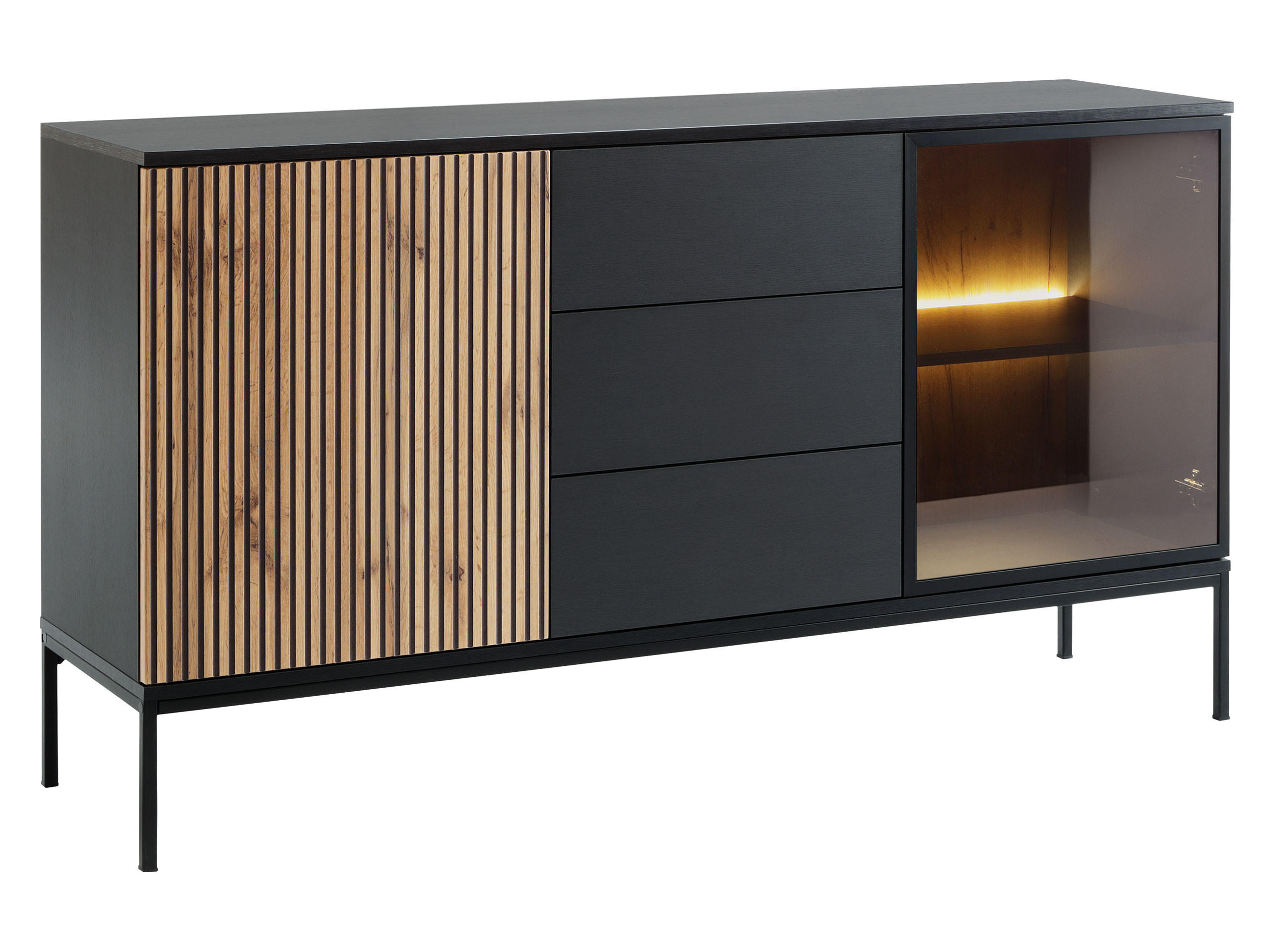 SIDEBOARD Sento KSZ154 - Eiche Wotan/Schwarz, Holzwerkstoff/Metall (154/83/39cm) - MIRJAN24