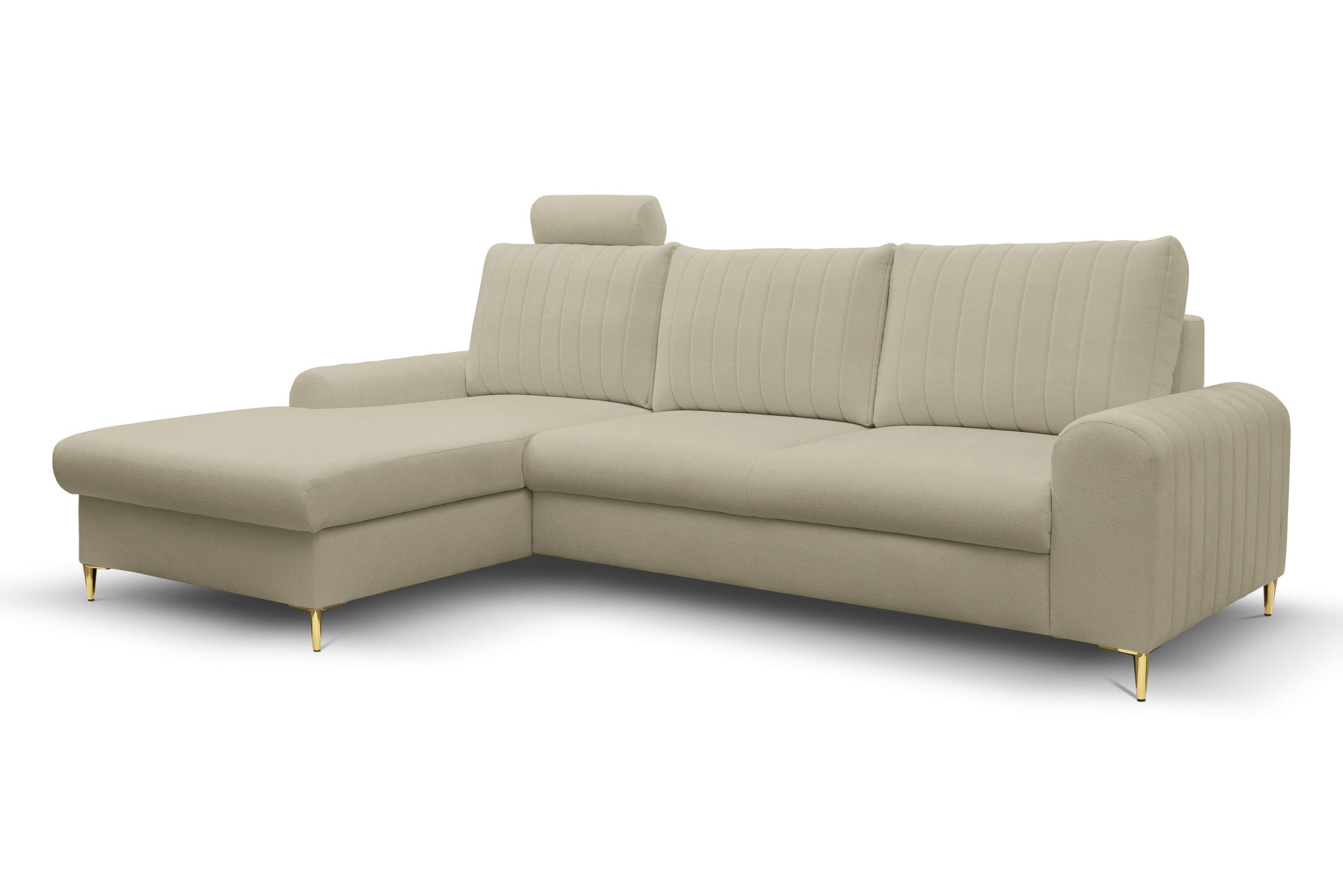 ECKSOFA VERONA L-S Beige Geflochtener Stoff mit Schlaffunktion - Beige, Holz (251/164cm) - MASSENO