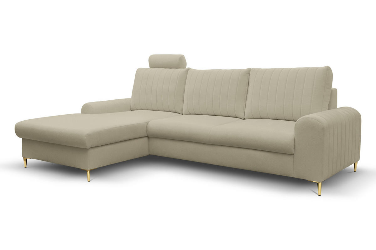 ECKSOFA VERONA L-S Beige Geflochtener Stoff mit Schlaffunktion - Beige, Holz (251/164cm) - MASSENO