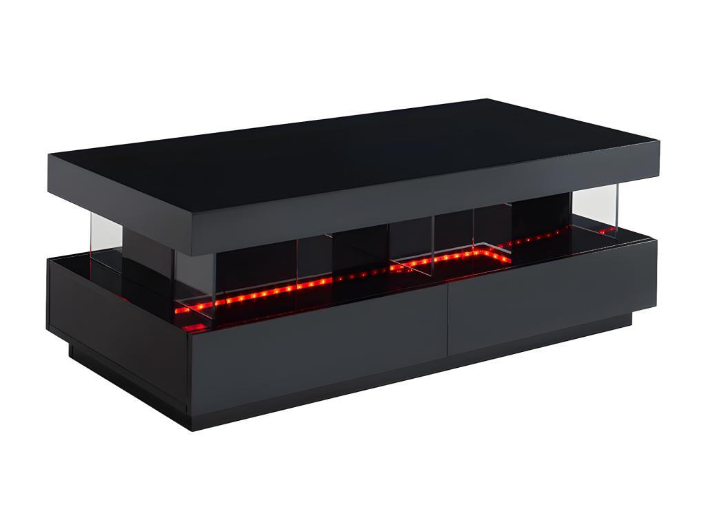 COUCHTISCH mit 2 Schubladen + 2 Ablagen + LEDs - MDF lackiert - Schwarz - FABIO - Schwarz, Holz (120/60/42cm) - Vente-Unique