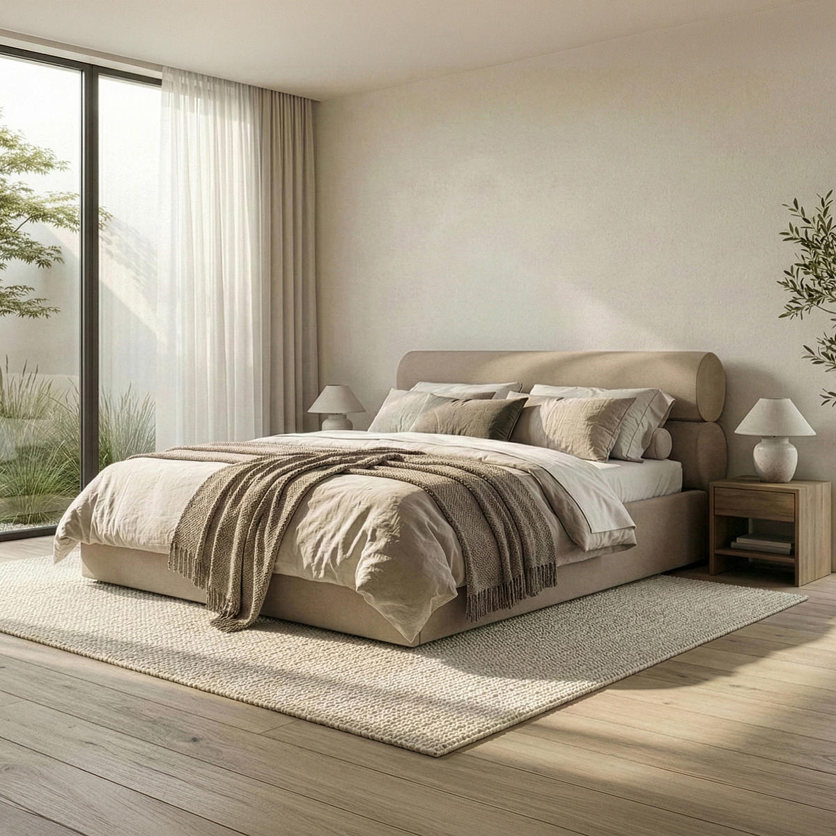 POLSTERBETT LUNEO - Beige/Schwarz, Holz/Holzwerkstoff (202/204cm) - KONSIMO®