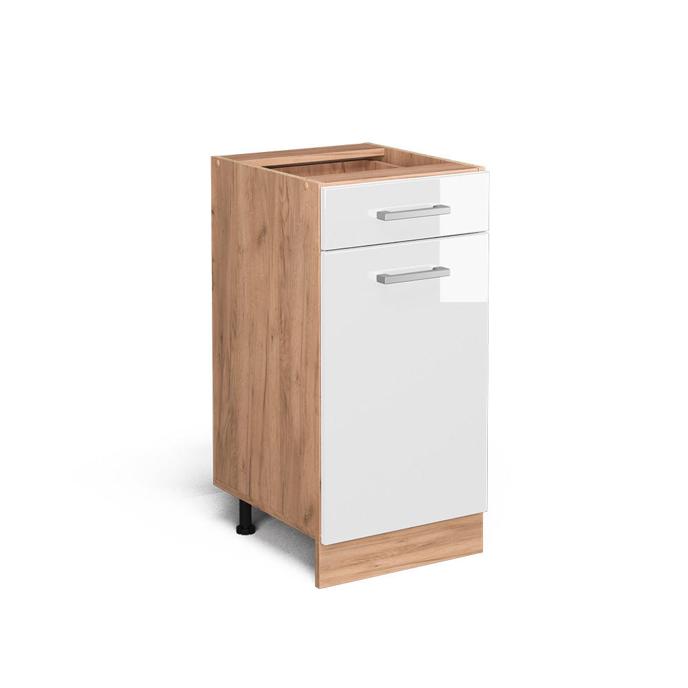 KÜCHENUNTERSCHRANK R-Line Weiß Hochglanz 40 cm ohne AP - Honigeiche/Weiß Hochglanz, Holzwerkstoff (40/81.6/46cm) - Vicco