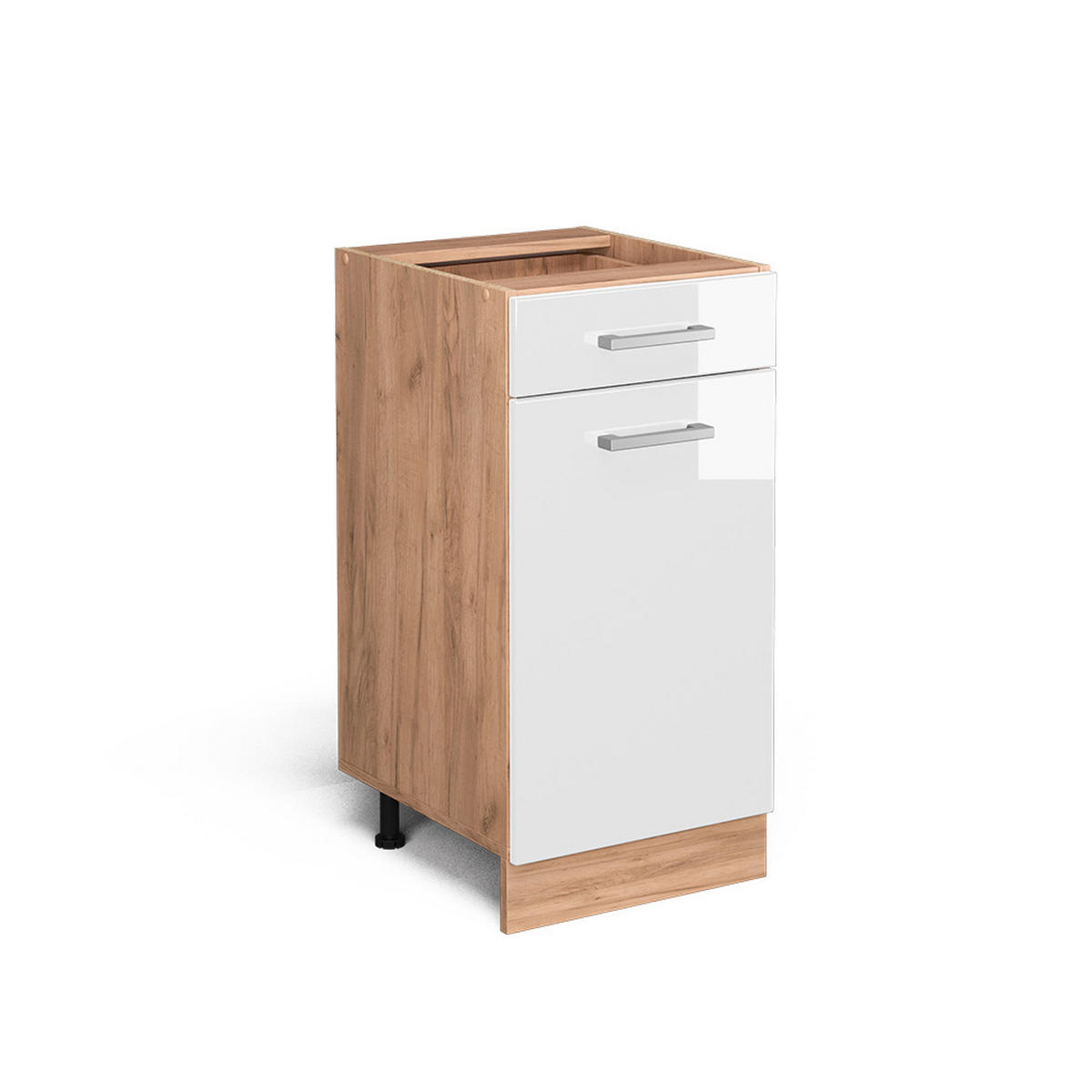 KÜCHENUNTERSCHRANK R-Line Weiß Hochglanz 40 cm ohne AP - Honigeiche/Weiß Hochglanz, Holzwerkstoff (40/81.6/46cm) - Vicco