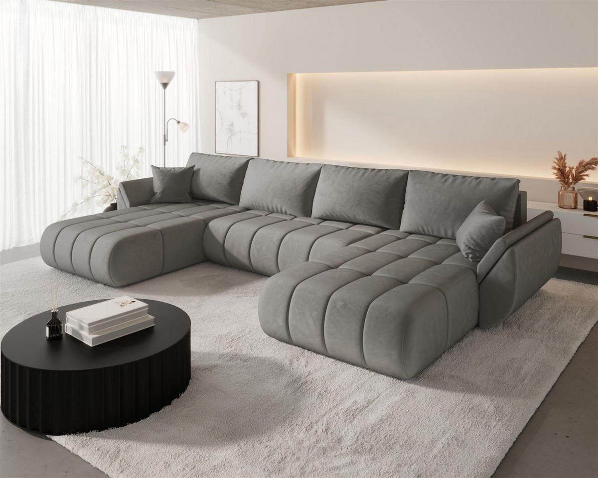 WOHNLANDSCHAFT Misato In Monolith - Hellgrau, Holzwerkstoff/Textil (384/85/175cm) - Fun Möbel